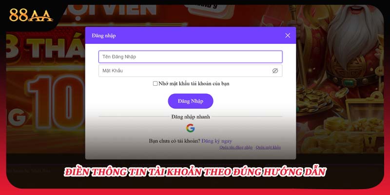 Điền thông tin tài khoản theo đúng hướng dẫn